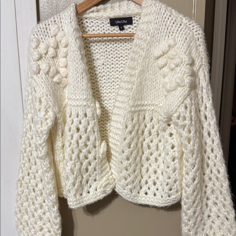 100% Mohair Cream Crochet Knit Cardigan